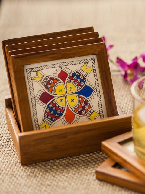 

ExclusiveLane Set of 6 Brown Printed Square Handpainted Coasters