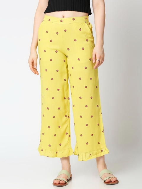 

Bewakoof Women Olive Green & Pink Printed Cropped Palazzos