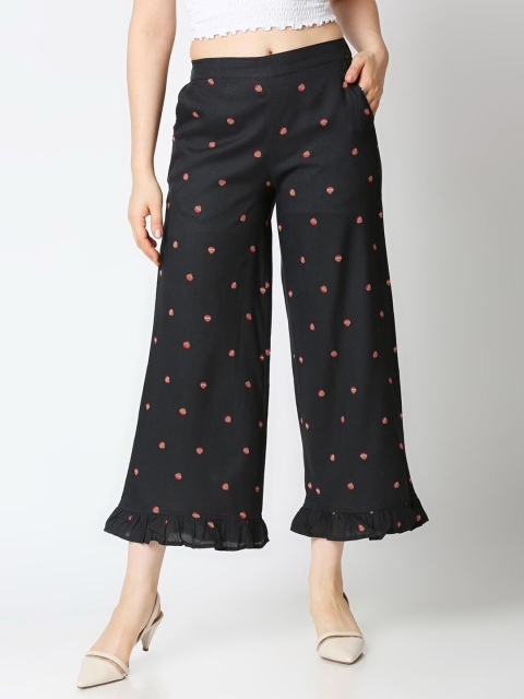 

Bewakoof Women Black & Pink Ethnic Motifs Printed Cropped Palazzos