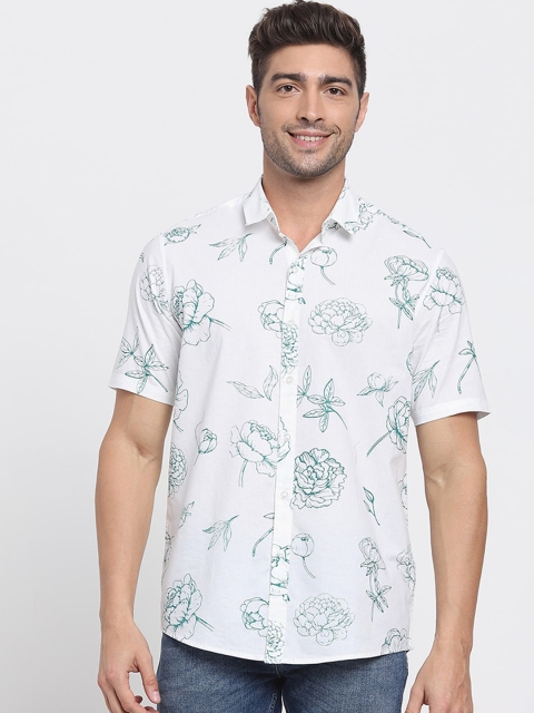 

Bewakoof Men White Opaque Rose Printed Casual Shirt