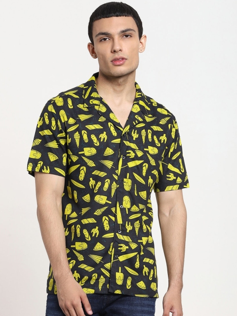 

Bewakoof Men Black & Yellow Opaque Printed Casual Shirt