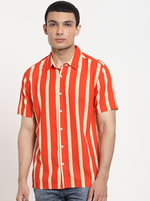 

Bewakoof Men Red Opaque Striped Casual Shirt