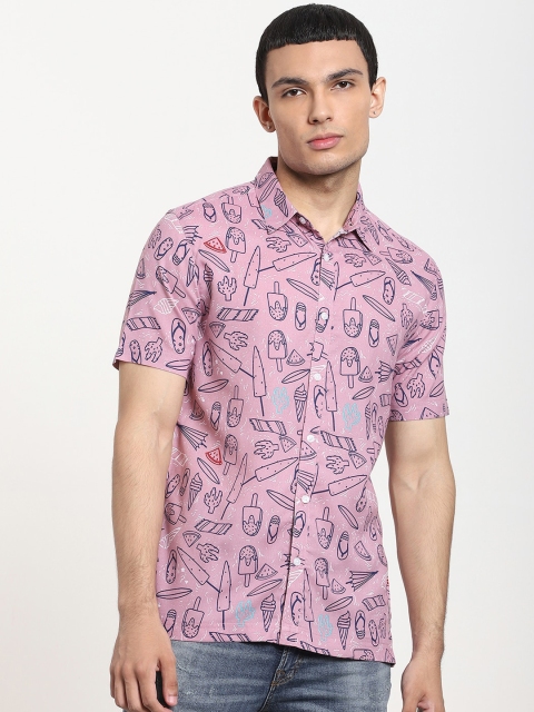 

Bewakoof Men Pink Opaque Printed Casual Shirt