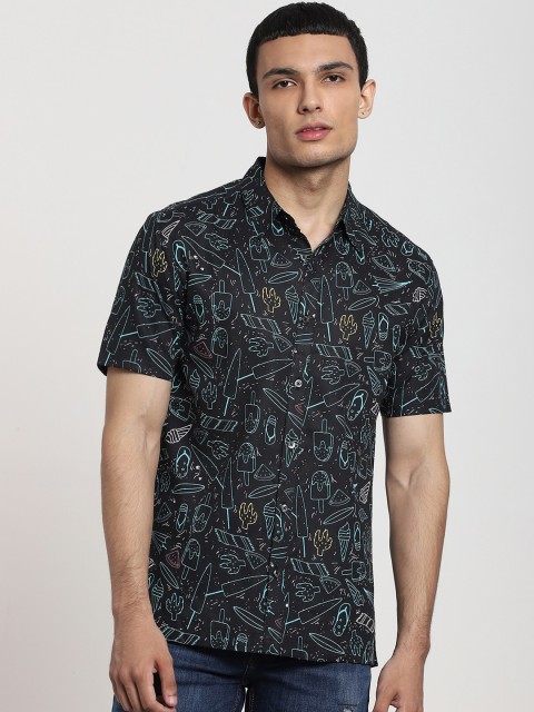 

Bewakoof Men Black Opaque Printed Casual Shirt