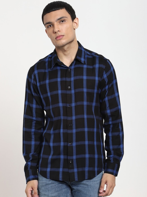 

Bewakoof Men Black & Blue Tartan Checks Opaque Casual Shirt
