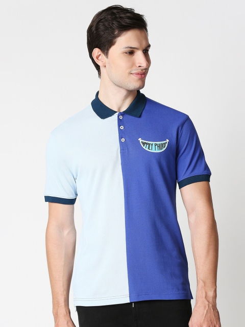 

Bewakoof Men Blue Colourblocked Polo Collar T-shirt