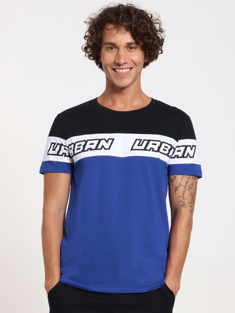 

Bewakoof Men Black & Blue Colourblocked Loose Cotton T-shirt