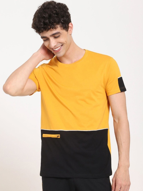 

Bewakoof Men Black & Yellow Colourblocked Pockets T-shirt