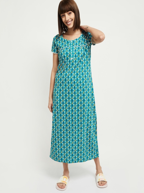 

max Women Green & Blue Printed Nightdress