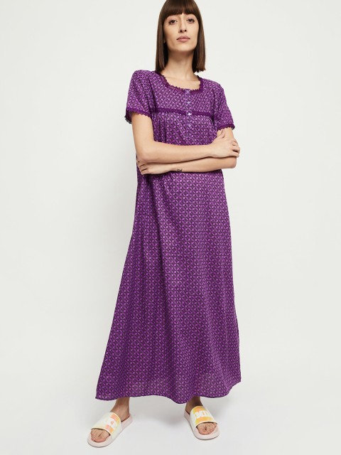 

max Purple Printed Pure Cotton Maxi Nightdress