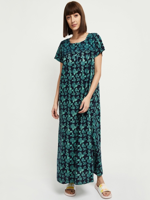 

max Navy Blue & Green Floral Printed Maxi Nightdress