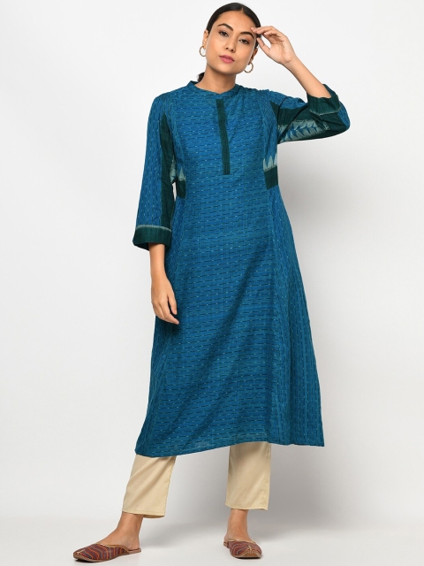 

Fabindia Women Blue & Green Cotton Ikat Anarkali Kurta