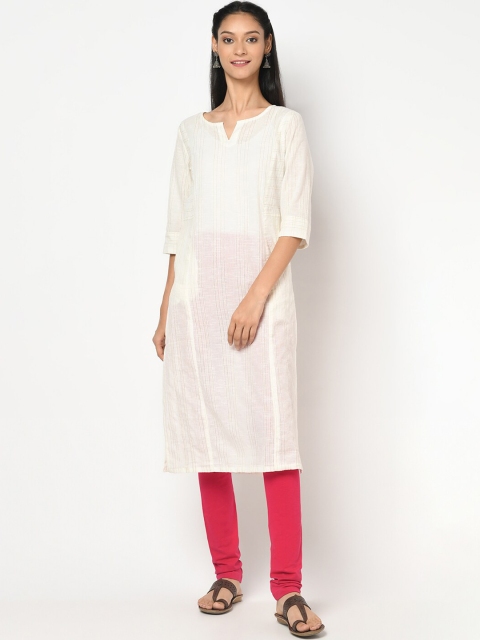 

Fabindia Women Off White Checked Chikankari Kurta