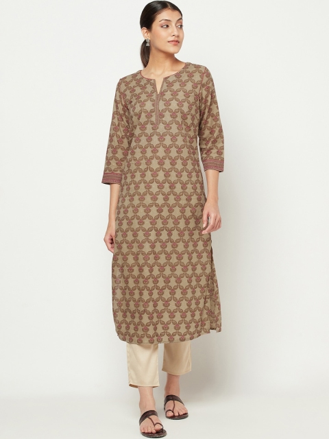 

Fabindia Women Beige & Pink Ethnic Motifs Printed Kurta