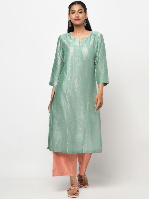 

Fabindia Women Green Woven Design Kurta