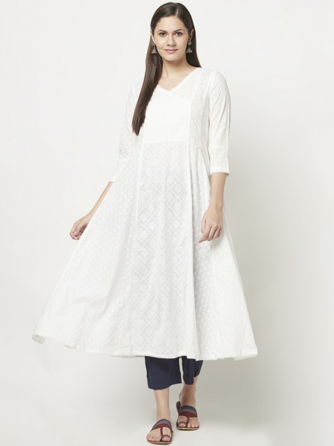 

Fabindia Women White Ethnic Motifs Printed Anarkali Kurta