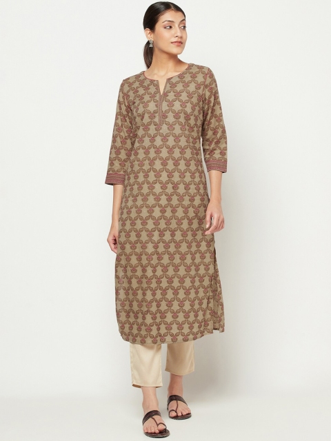 

Fabindia Women Beige Ethnic Motifs Printed Straight Kurta