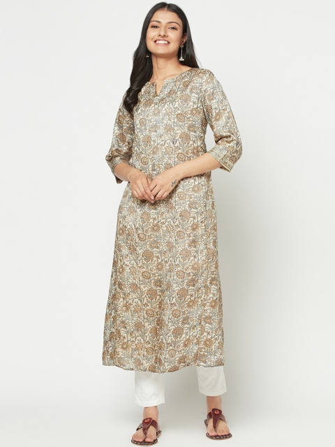 

Fabindia Women Beige Yoke Design Mirror Work Kaftan Kurta