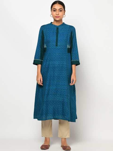 

Fabindia Women Blue Woven Design Kurta