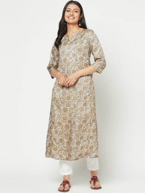 

Fabindia Women Beige & Brown Floral Printed Kurta
