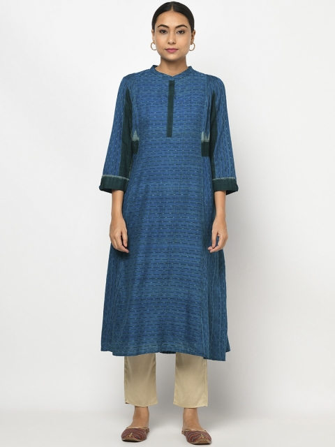 

Fabindia Women Blue & Black Ikat Cotton Kurta