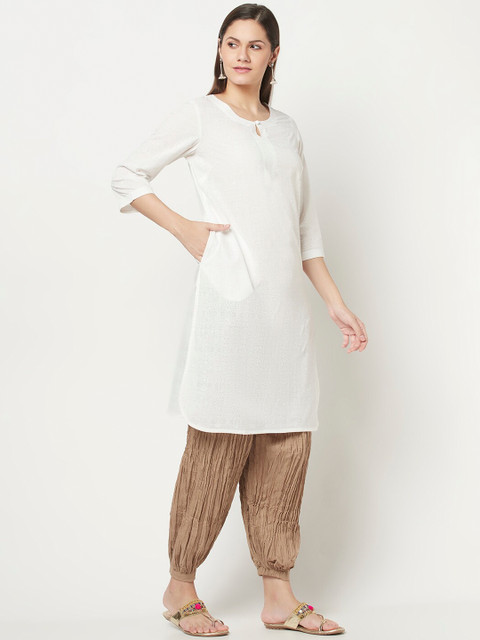 

Fabindia Women White Keyhole Neck Cotton Kurta