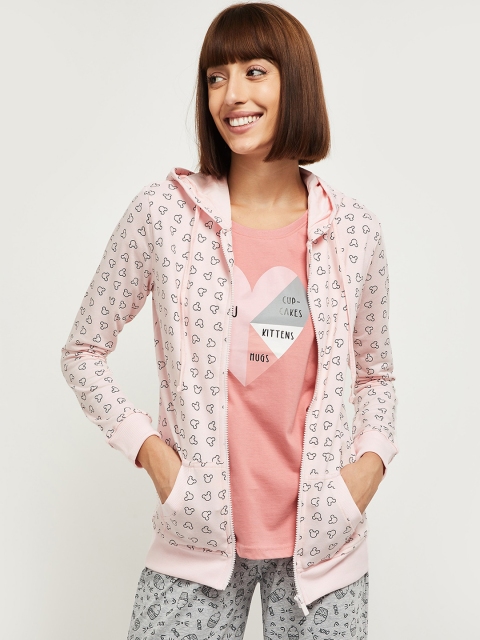 

max Women Pink Printed Hooded Tailored Jacket