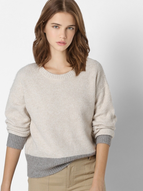 

ONLY Women Beige & Grey Knitted Pullover