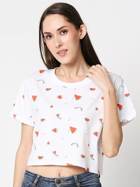 

Bewakoof White Regular Crop Top