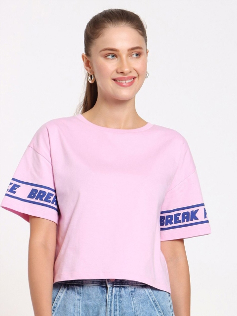 

Bewakoof Pink Extended Sleeves Boxy Crop Top