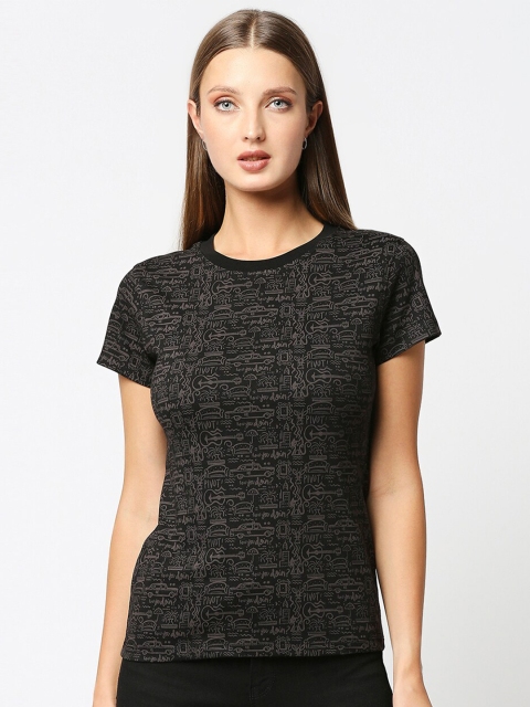 

Bewakoof Women Black & Grey Printed T-shirt