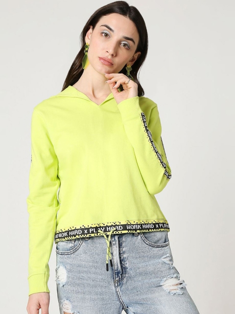 

Bewakoof Women Fluorescent Green Solid Hooded Sweatshirt