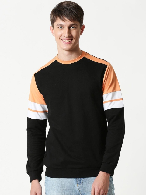 

Bewakoof Men Black & Orange Colourblocked Fleece Pullover