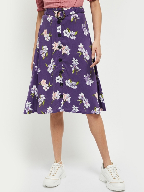 

max Women Purple Floral Printed Skirt