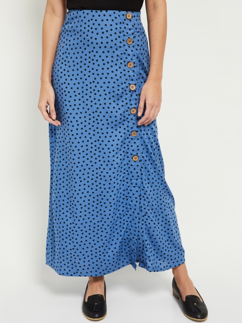 

max Women Blue Printed Pleated Parallel Trousers