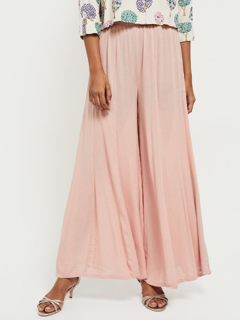

max Women Pink Solid Flared Palazzos