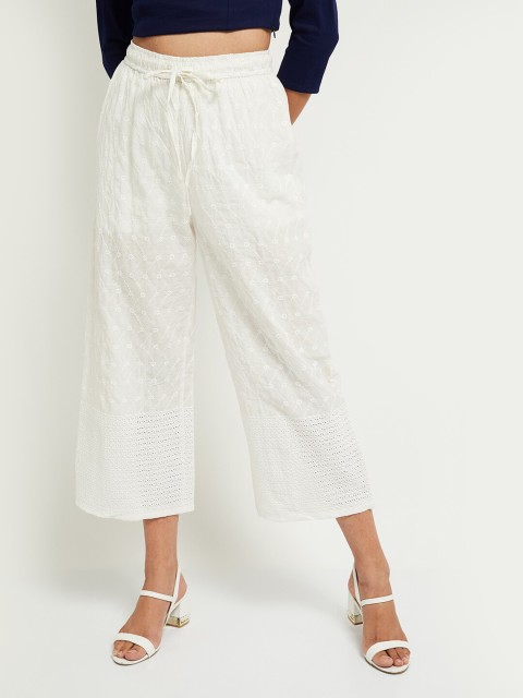 

max Women White Floral Flared Ethnic Palazzos