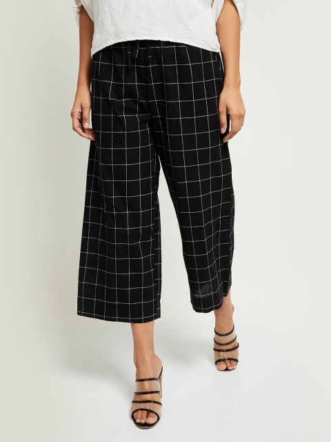 

max Women Black & White Checked Pure Cotton Cropped Palazzos