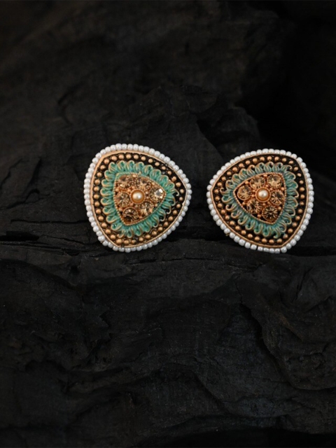 

justpeachy Green & Gold-Plated Ethnic Studs With Artificial Stone Embellishment