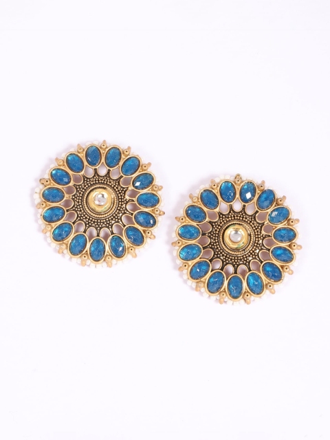 

justpeachy Blue & Gold-Plated Ethnic Studs With Artificial Stone Embellishment
