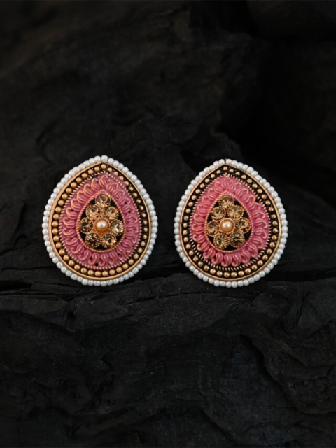 

justpeachy Pink & Gold-Plated Teardrop Shaped Studs Earrings