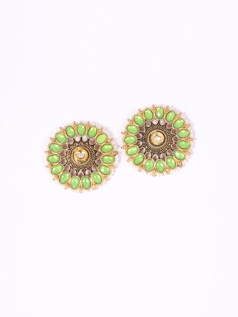 

justpeachy Green & Gold-Plated Ethnic Studs With Artificial Stone Embellishment