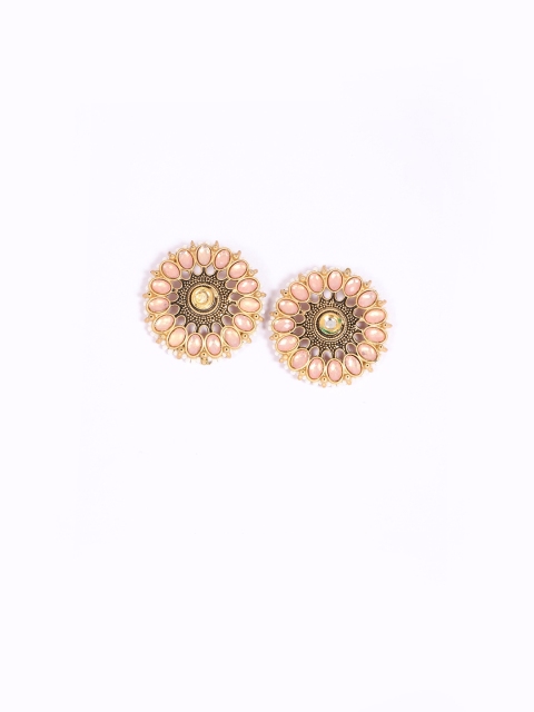 

justpeachy Pink & Gold-Plated Ethnic Studs With Artificial Stone Embellishment