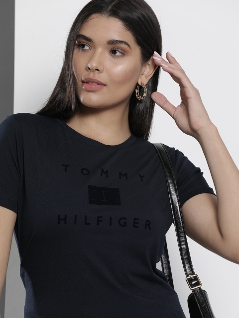 

Tommy Hilfiger Women Navy Blue Printed Pure Cotton T-shirt