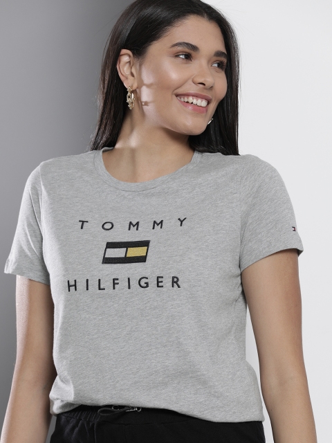 

Tommy Hilfiger Women Grey Brand Logo Embroidered Pure Cotton T-shirt