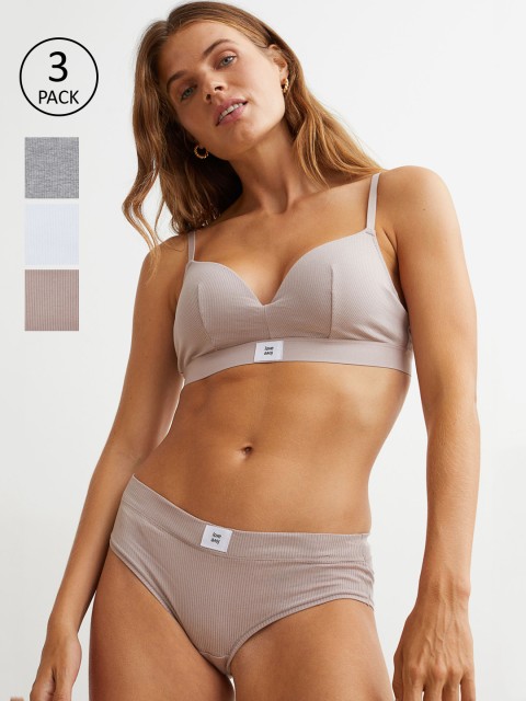 

H&M Women White & Grey 3-Pack Cotton Hipster Briefs