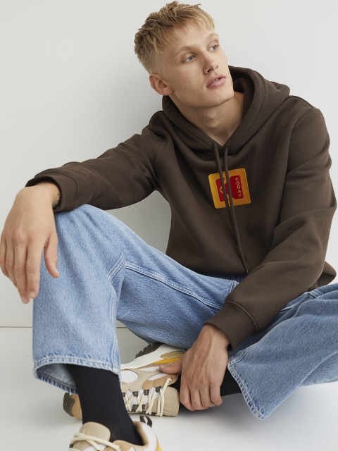 

H&M Men Brown Printed Hoodie