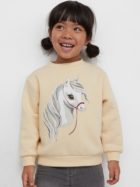 

H&M Girls Yellow & White Printed Sweatshirt