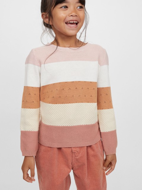 

H&M Girls Pink & White Textured-Knit Jumper