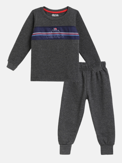 

Eteenz Boys Charcoal Grey Cotton Printed Detail Thermal Set